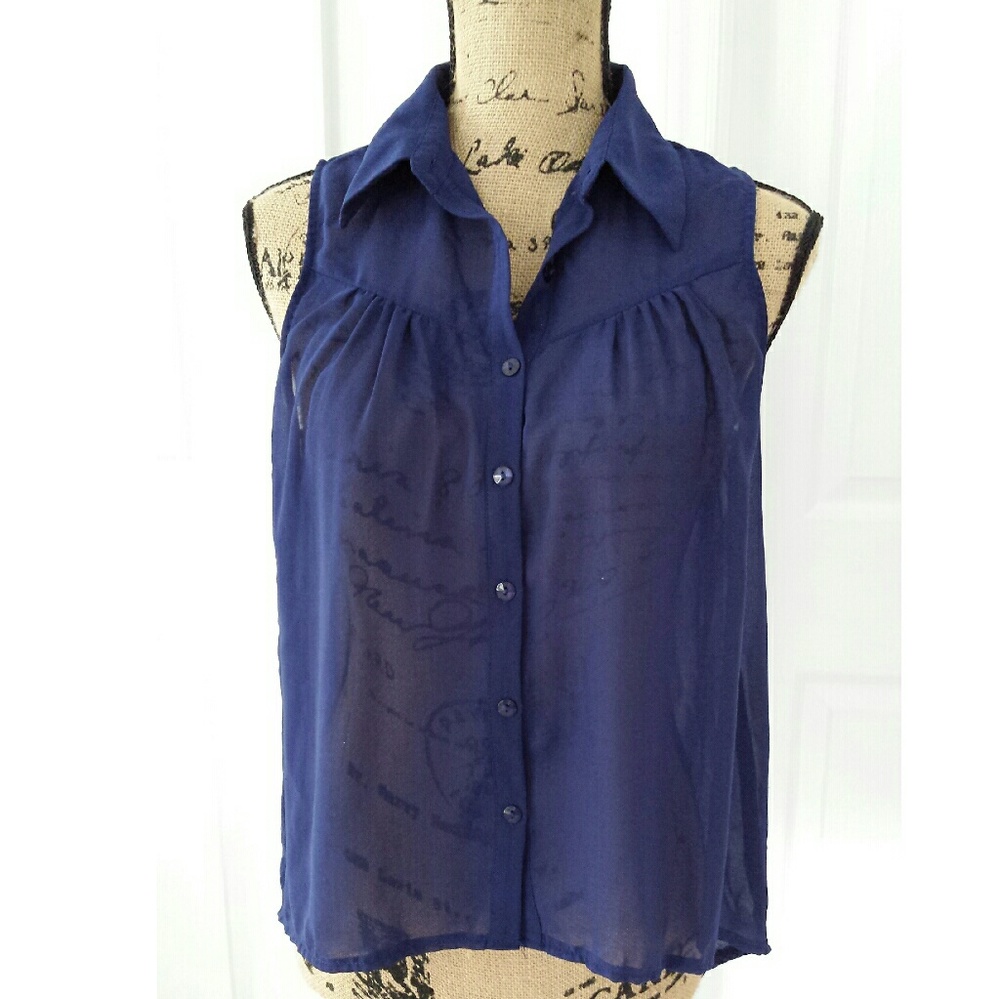 Anthropologie Blue Hi-lo Sheer Sleeveless Blouse S
